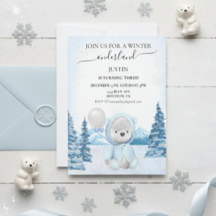 Convites Aniversário de um ano do urso polar Natal Inverno 