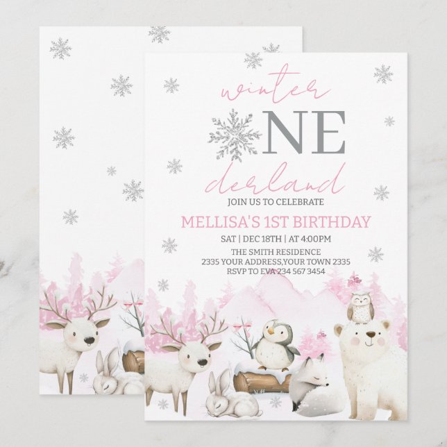 Convites Aniversário de um ano do Winter ONEderland (Frente/Verso)