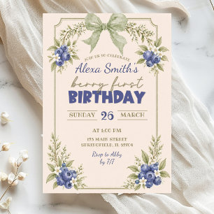 Convites Aniversário de Um Ano Floral Verde Salvia Mirtilo