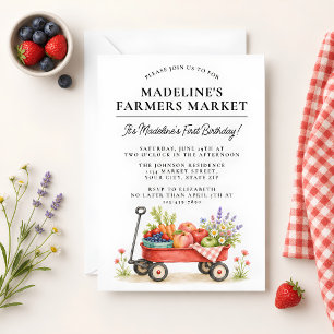 Convites Aniversário de um ano Fofo Mercado de Agricultores