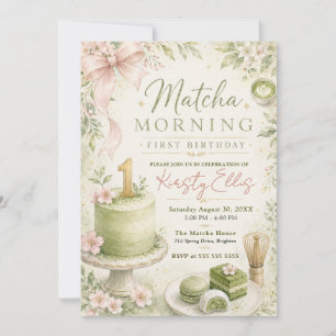 Convites Aniversário de Um Ano Matcha Morning