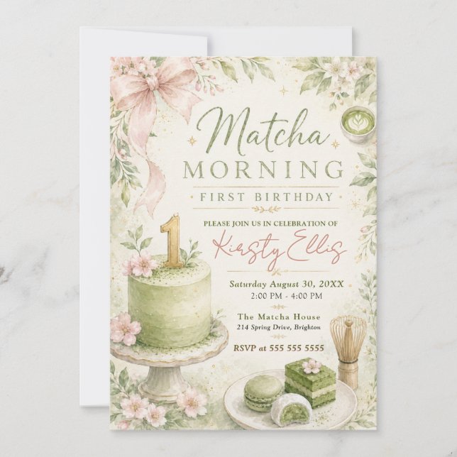 Convites Aniversário de Um Ano Matcha Morning (Frente)