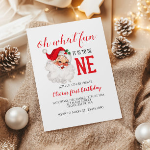 Convites Aniversário de Um Ano Natal Vintage Papai Noel