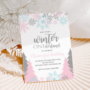 Convites Aniversário de um ano Onederland de Inverno Flocos
