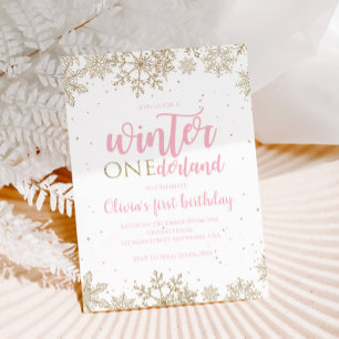 Convites Aniversário de um ano Onederland de Inverno Flocos