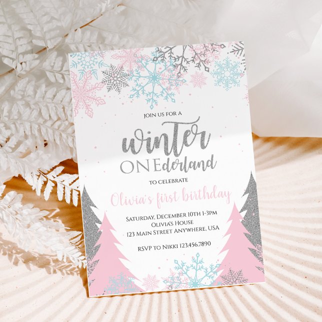 Convites Aniversário de um ano Onederland de Inverno Flocos (Criador carregado)