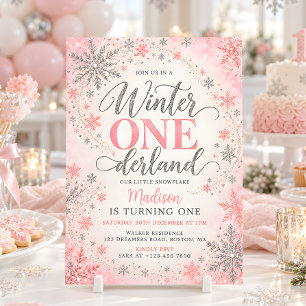Convites Aniversário de Um Ano Pink Silver Winter ONEderlan