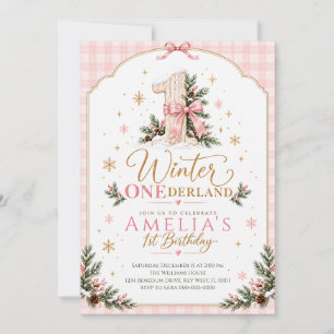Convites Aniversário de Um Ano Pink Winter Onederland Xadre