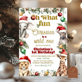 Convites Aniversário de um ano Safari Selvagem de Natal