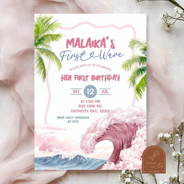 Convites Aniversário de Um Ano Summer Pink (Criador carregado)