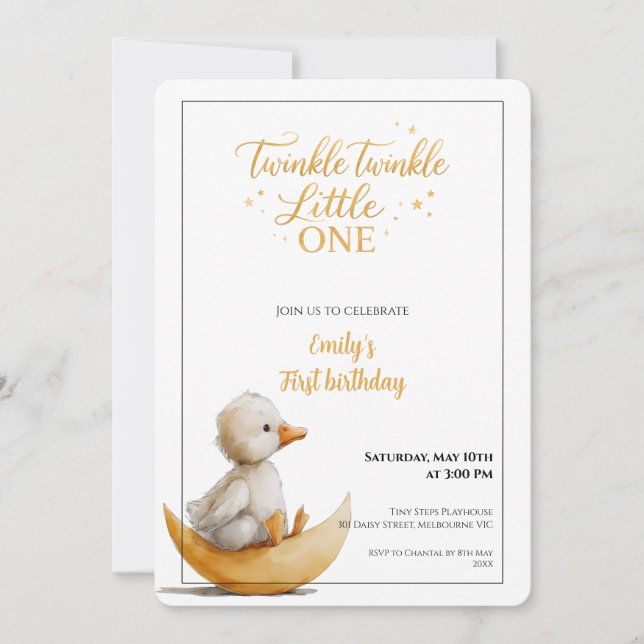 Convites Aniversário de Um Ano Twinkle Twinkle Little One (Frente)