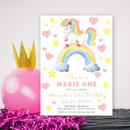 Convites Aniversário de Um Ano Unicórnio Magia Arco-Íris