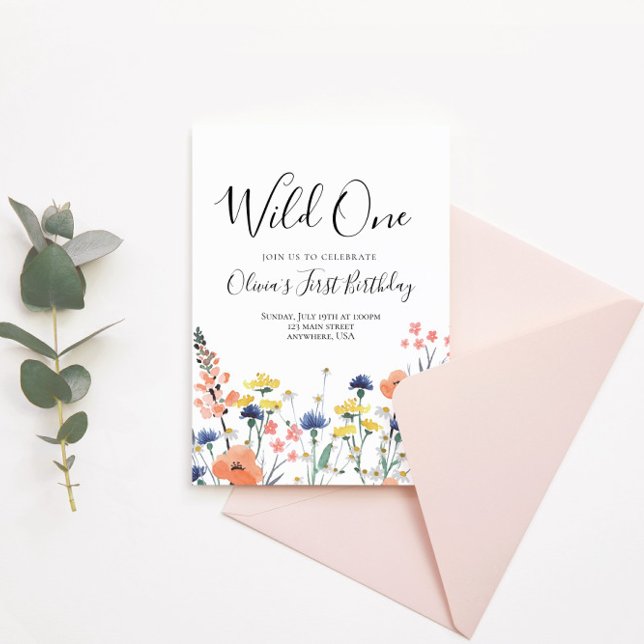 Convites Aniversário de um ano Wild One Wildflower (Criador carregado)