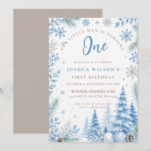 Convites Aniversário de Um Ano Winter Onderland Floco de Ne