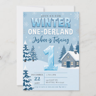 Convites Aniversário de Um Ano Winter Onderland Floco de Ne