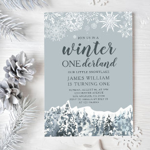 Convites Aniversário de um ano Winter Onderland Flocos de N