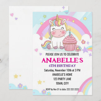 Convites Aniversário de Unicórnio Arco-Íris Mágico Personal