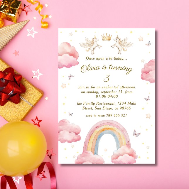 Convites Aniversário de Unicórnio Arco-íris Rosa Sonhador (Criador carregado)