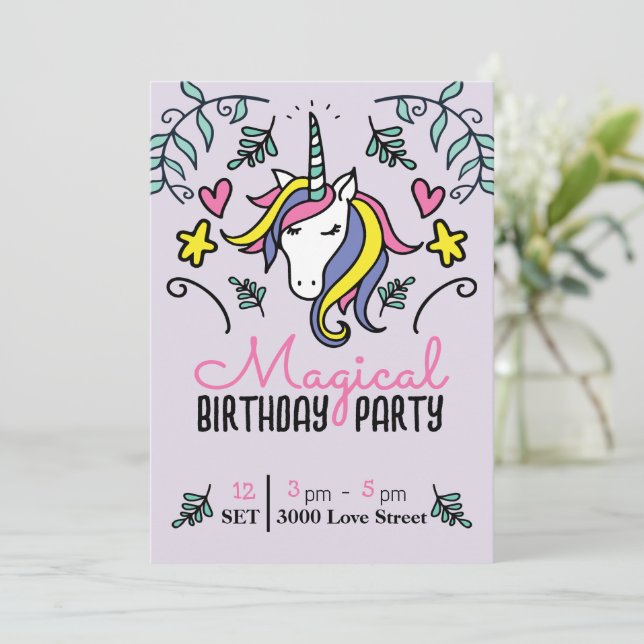 Convites Aniversário de Unicórnio Mágico (Em pé/Frente)