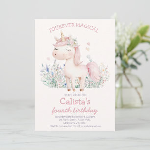 Convites Aniversário de Unicórnio Mágico Fourever Rosa Past