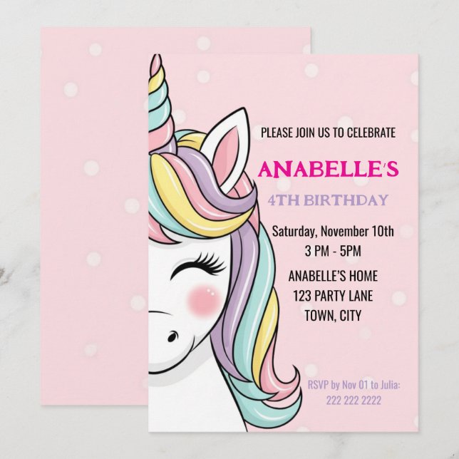 Convites Aniversário de Unicórnio Mágico Personalizado  (Frente/Verso)