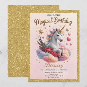 Convites Aniversário de Unicórnio Rosa Fofo