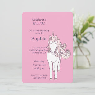 Convites Aniversário de Unicórnio Selvagem Rosa Menina