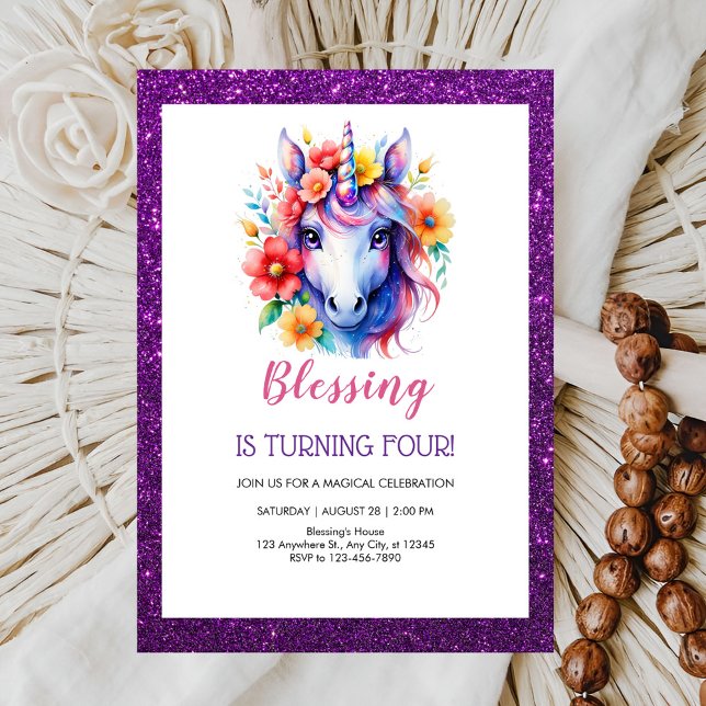 Convites aniversário de unicórnio vermelho roxo (Criador carregado)
