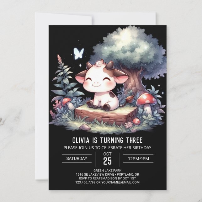 Convites Aniversário de Vaca Digital Encantada (Frente)
