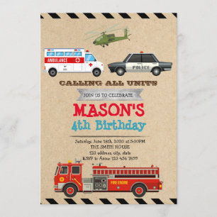 Convites Aniversário de Veículos de Emergência