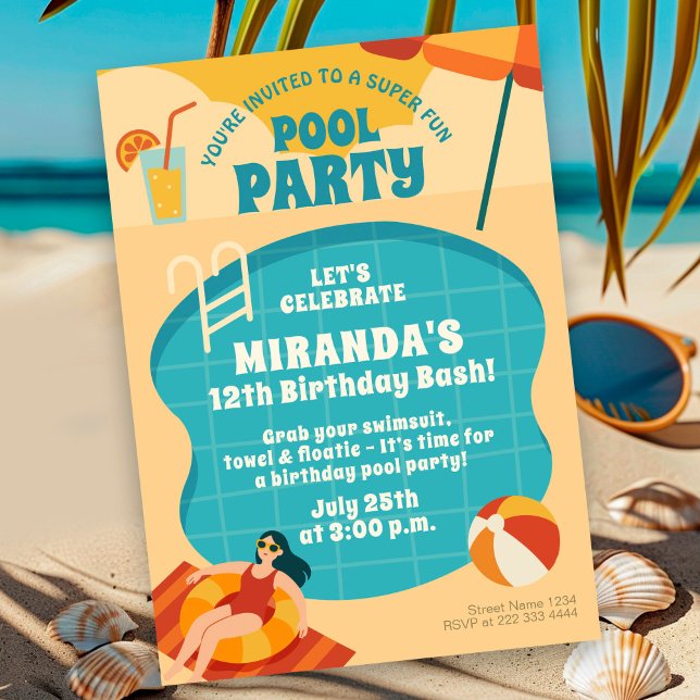 Convites Aniversário de Verão da Festa piscina (Criador carregado)