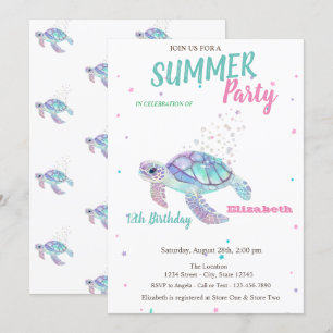 Convites Aniversário de Verão da Tartaruga Brilhante