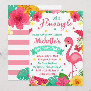 Convites Aniversário de Verão de Crianças Lindas Flamingo T