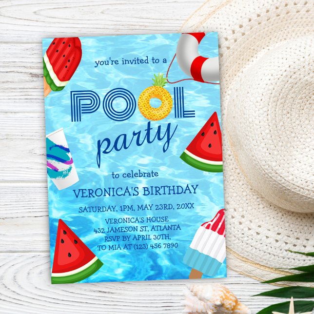 Convites Aniversário de Verão do período de diversão Legal  (Pool Party Cool Fun Summer Birthday Invitation)