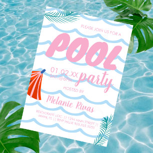 Convites Aniversário de Verão na Piscina com Ondas de Praia