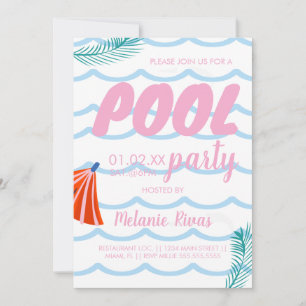 Convites Aniversário de Verão na Piscina com Ondas de Praia