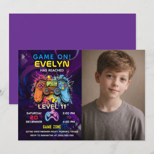 Convites Aniversário de Video Game Game On Level Up