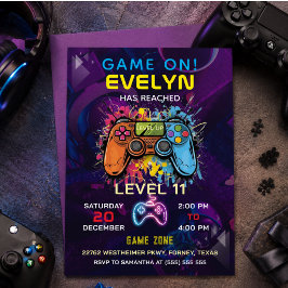 Convites Aniversário de Video Game Nível Up Game On