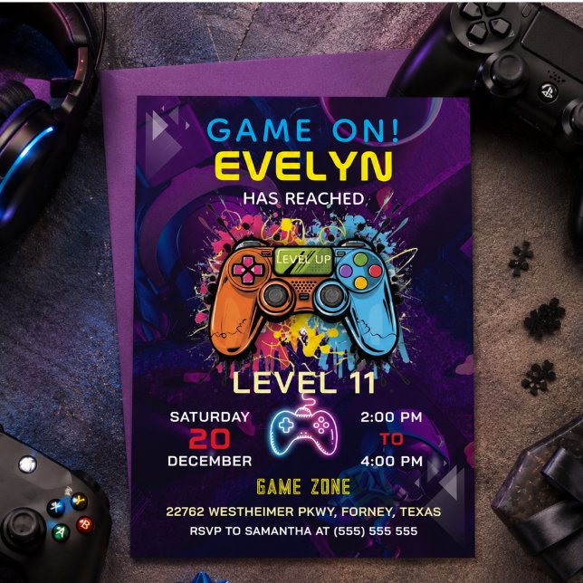 Convites Aniversário de Video Game Nível Up Game On (Game On Level Up Video Game Birthday Invitation)
