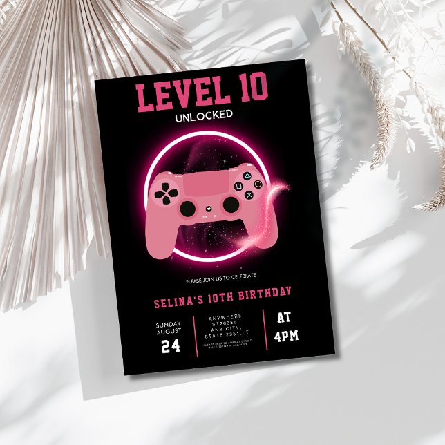 Convites Aniversário de videogame com Neon Nível 10 Desbloq (Criador carregado)