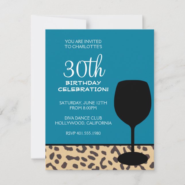 Convites aniversário de vinho impresso em leopardo (Frente)