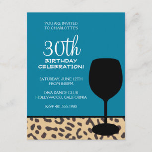 Convites aniversário de vinho impresso em leopardo
