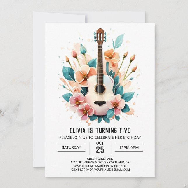 Convites Aniversário de Violão Simples Serenade (Frente)
