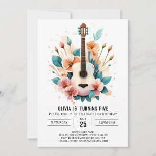 Convites Aniversário de Violão Simples Serenade