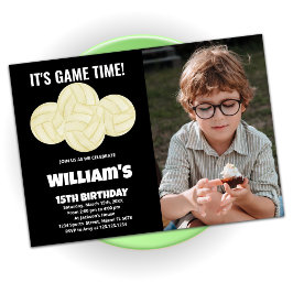 Convites Aniversário de Voleibol Negro de 4 bolas com foto