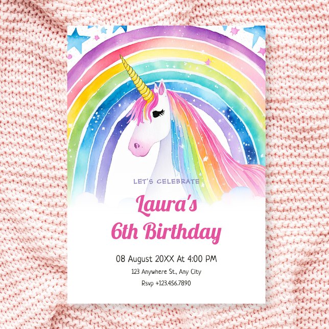 Convites Aniversário de Watercolor unicorn (Criador carregado)