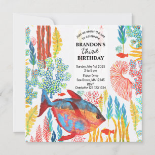 Convites Aniversário debaixo do mar aquarela de animais oce