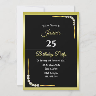Convites Aniversário Decorativo Dourado & 7 Diamantes