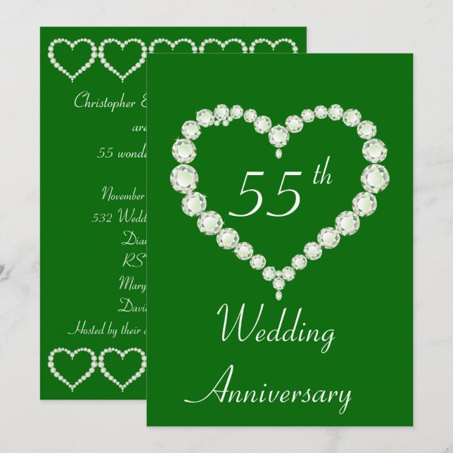 Convites Aniversário Diamante Coração de Esmeralda (Frente/Verso)