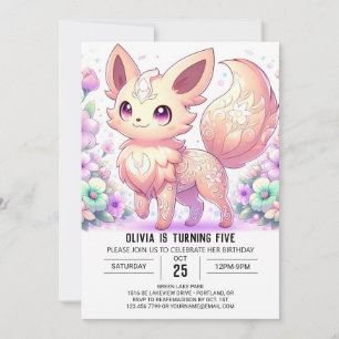 Convites Aniversário Digital da Fox Whimsical Pastel